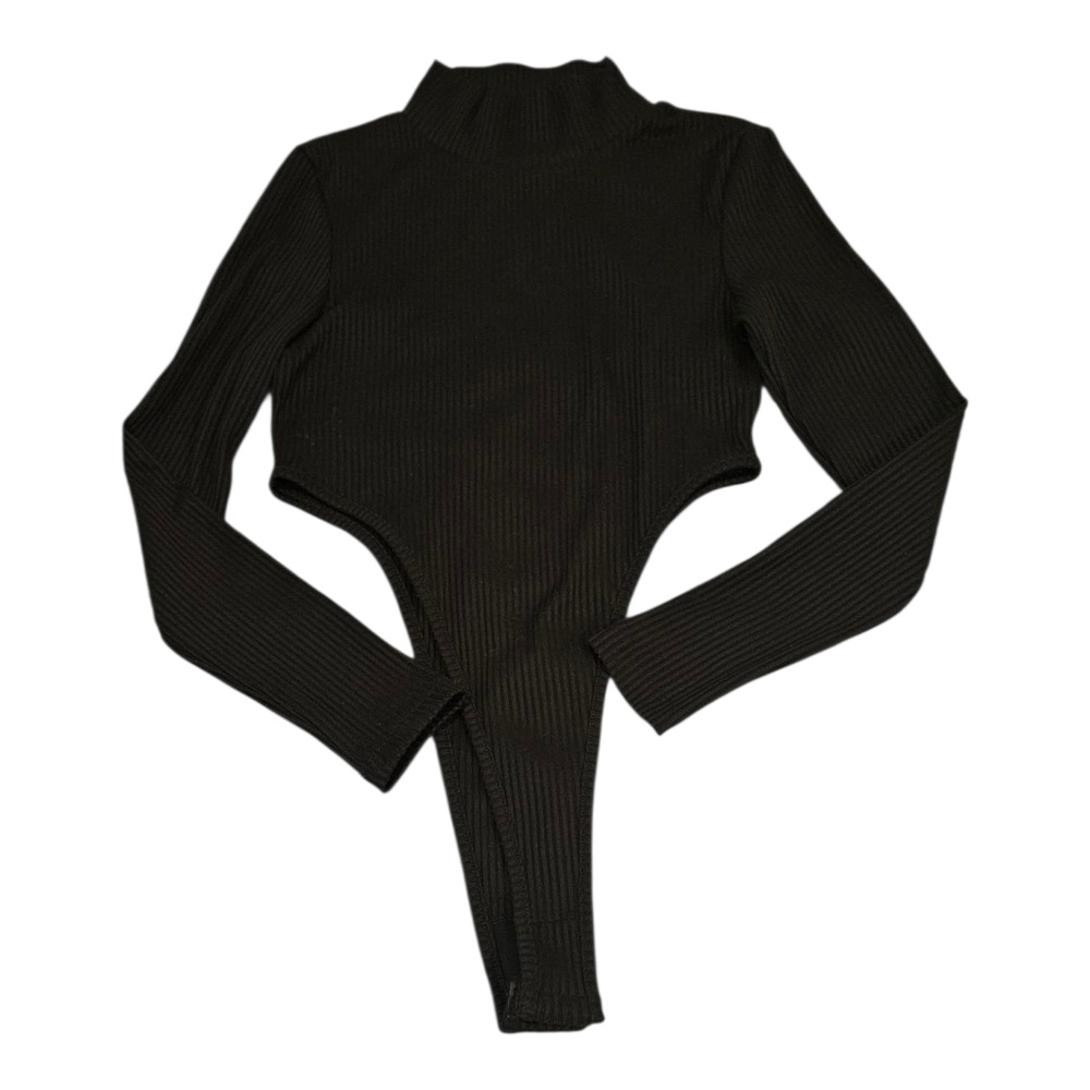 Nasty Gal Size 4 Black Long Sleeve Bodysuit *flaw*